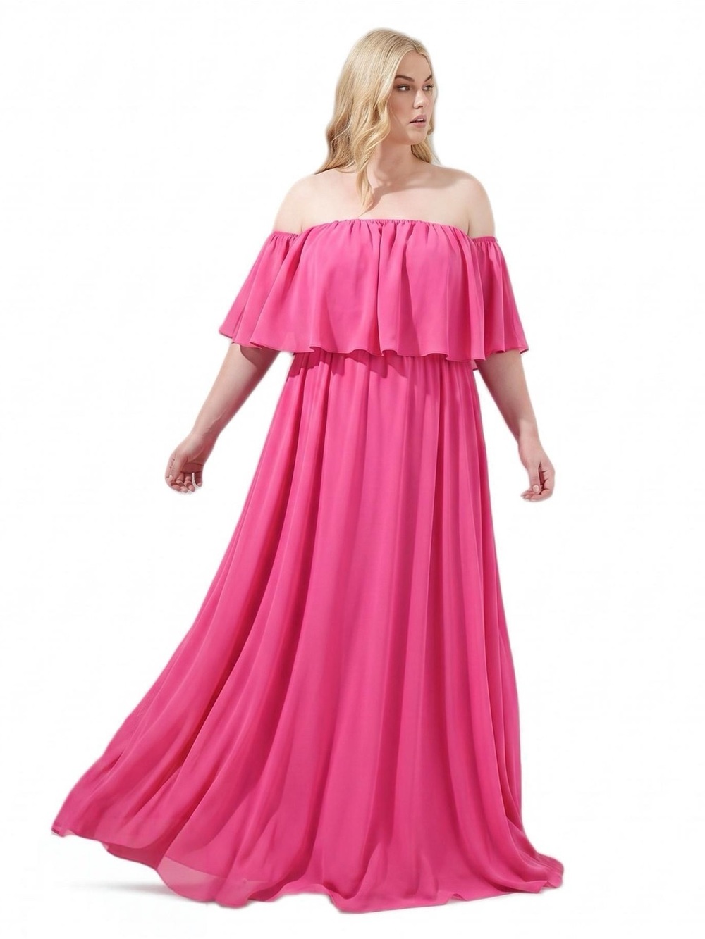 Sugarlips Pink Off-Shoulder Maxi Gown R.S.V.P. Curvy Flowy Sheer & Satin Dress